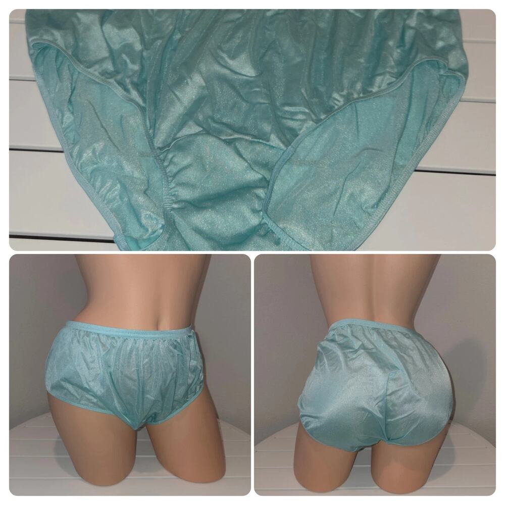 Shadowline 11032 Bikini Panty Shiny Nylon Full Cut Silky Lagoon Blue 10/3XL
